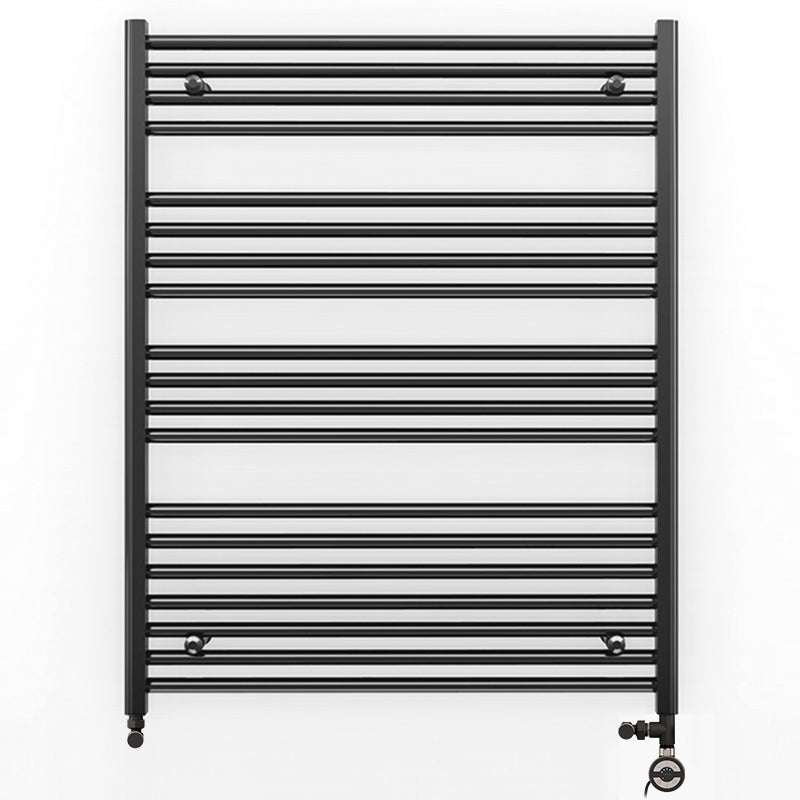 Dual Fuel 700mm x 1000mm Straight Matt Matt Black Heated Towel Rail - (incl. Valves + Electric Heating Kit)