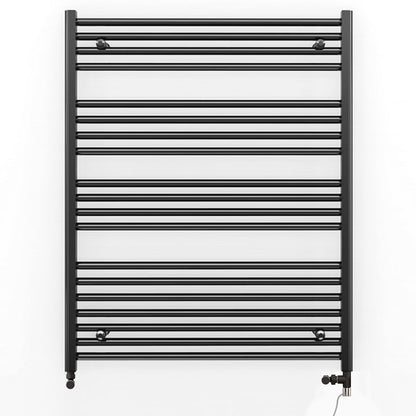 Dual Fuel 700mm x 1000mm Straight Matt Matt Black Heated Towel Rail - (incl. Valves + Electric Heating Kit)
