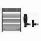 800mm Wide - Heated Towel Rail Radiator - Matt Black - Straight