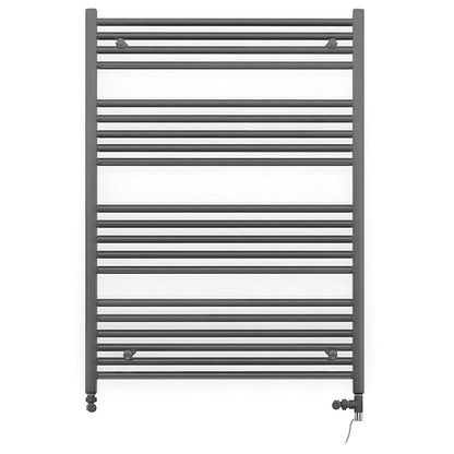 Dual Fuel 700mm x 1200mm Straight Anthracite Grey Heated Towel Rail - (incl. Valves + Electric Heating Kit)