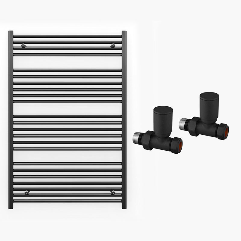 700mm x 1200mm Straight Matt Black Heated Towel Rail Radiator