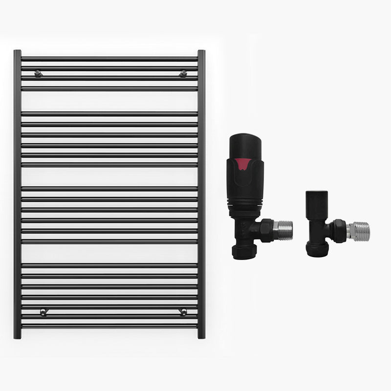 700mm x 1200mm Straight Matt Black Heated Towel Rail Radiator
