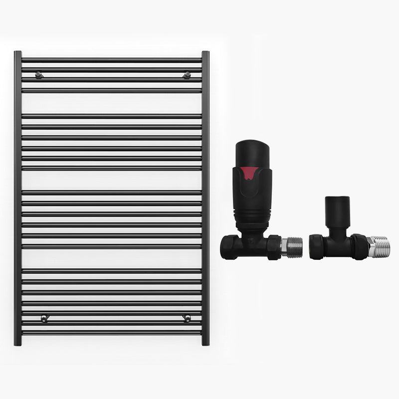 700mm x 1200mm Straight Matt Black Heated Towel Rail Radiator
