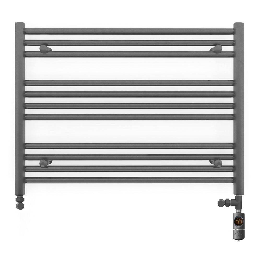 Dual Fuel - 900mm Wide - Straight Anthracite Grey- Heated Towel Rail - (incl. Valves + Electric Heating Kit)