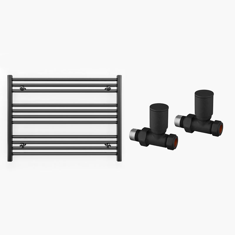 800mm x 600mm Straight Matt Black Heated Towel Rail Radiator