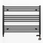 Dual Fuel 900mm x 600mm Straight Matt Matt Black Heated Towel Rail - (incl. Valves + Electric Heating Kit)