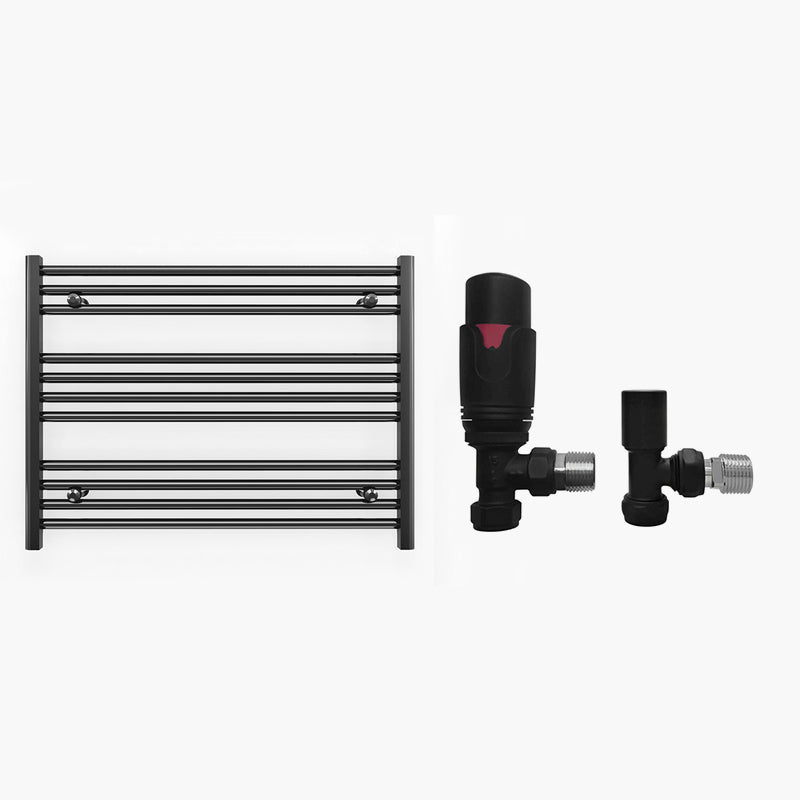 800mm Wide - Heated Towel Rail Radiator - Matt Black - Straight