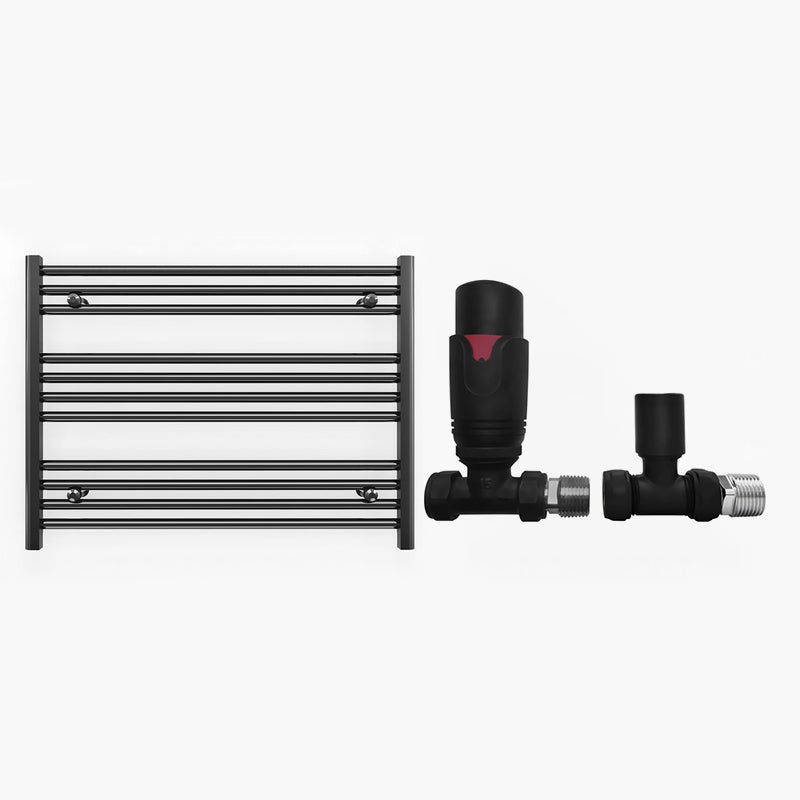 800mm Wide - Heated Towel Rail Radiator - Matt Black - Straight