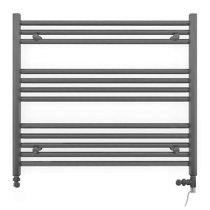 Dual Fuel 900mm x 700mm Straight Anthracite Grey Heated Towel Rail - (incl. Valves + Electric Heating Kit)