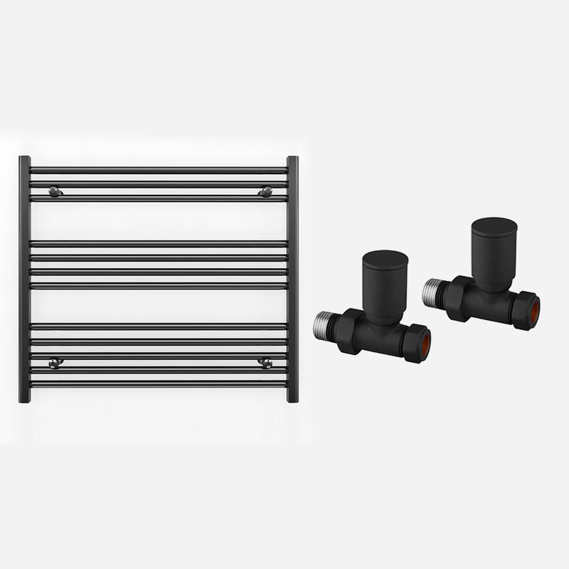 800mm x 700mm Straight Matt Black Heated Towel Rail Radiator
