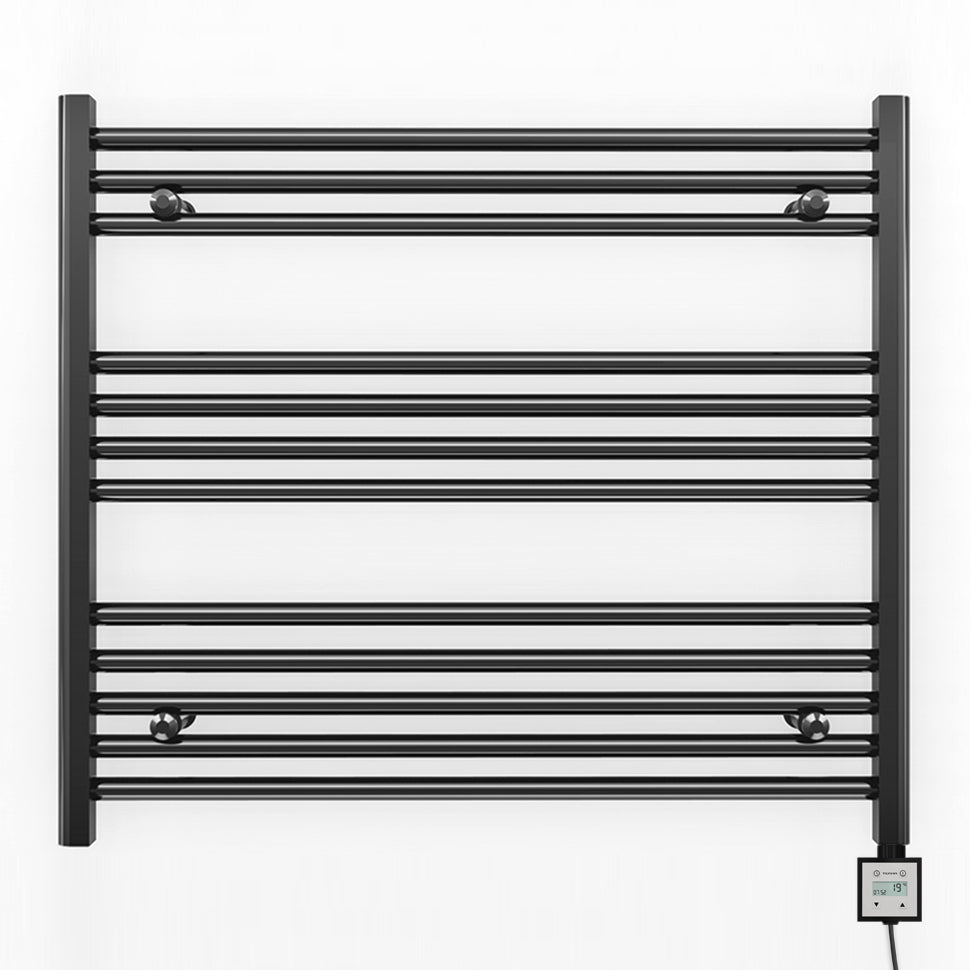 800mm Wide - Electric Heated Towel Rail Radiator - Flat Black - Straight