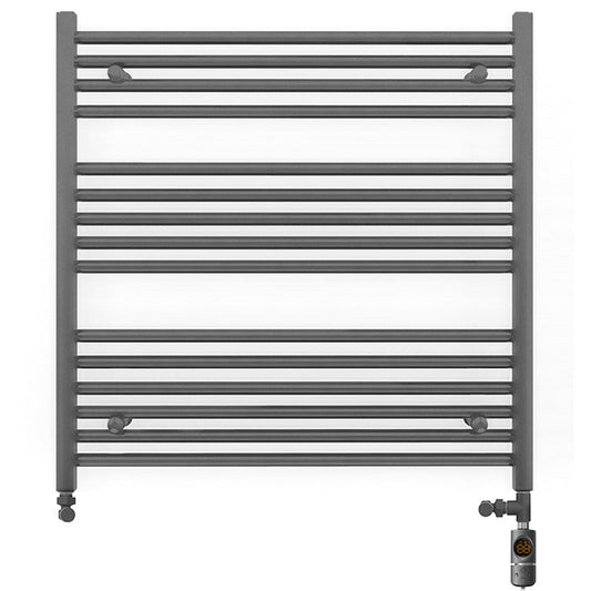 Dual Fuel 800mm x 800mm Straight Anthracite Grey Heated Towel Rail - (incl. Valves + Electric Heating Kit)
