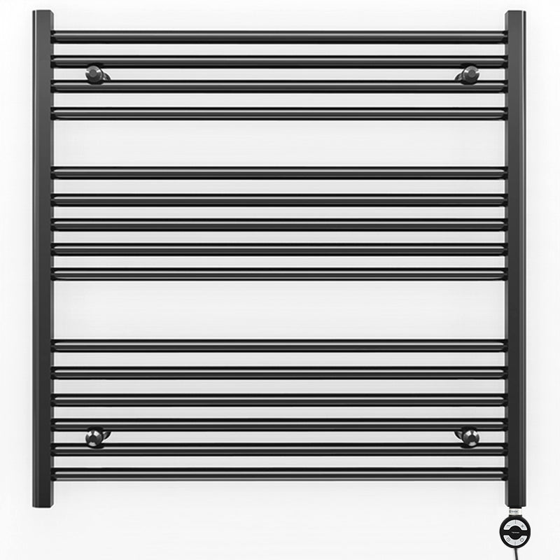 800mm x 800mm Straight Matt Black Electric Pre-Filled Heated Towel Rail Radiator