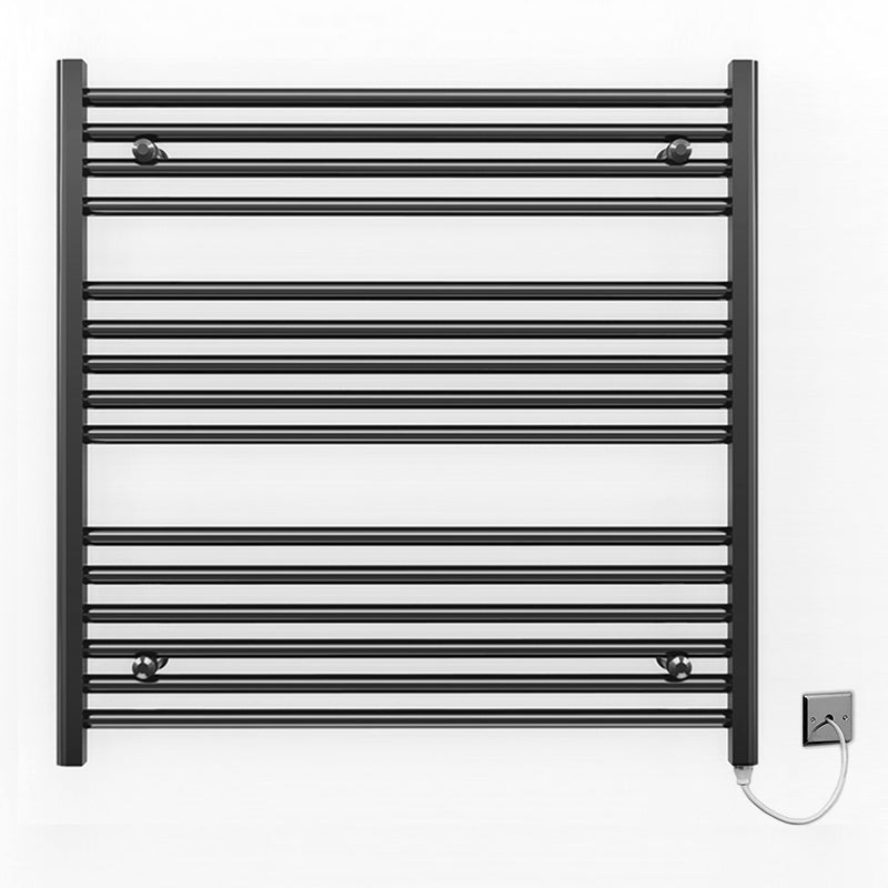 800mm x 800mm Straight Matt Black Electric Pre-Filled Heated Towel Rail Radiator