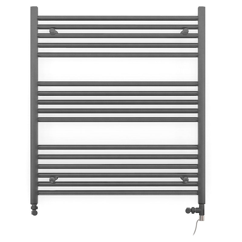 Dual Fuel - 800mm Wide - Straight Anthracite Grey- Heated Towel Rail - (incl. Valves + Electric Heating Kit)