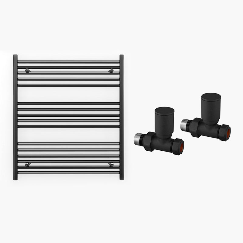 800mm Wide - Heated Towel Rail Radiator - Matt Black - Straight