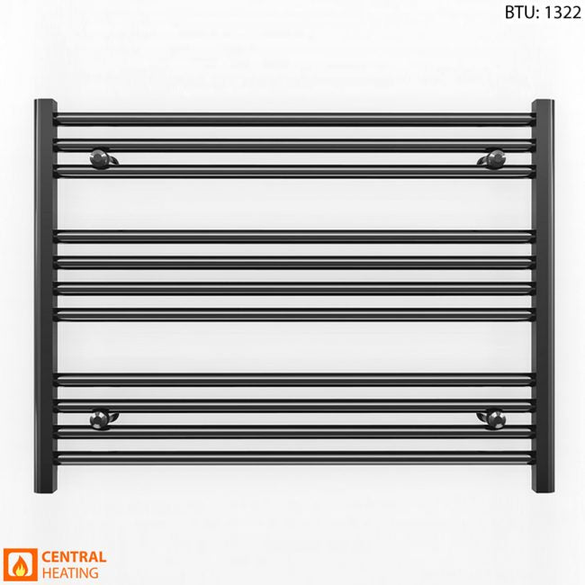 800mm x 600mm Straight Matt Black Heated Towel Rail Radiator