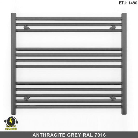 800mm x 700mm  Anthracite Grey Electric Pre-Filled Heated Towel Rail Radiator