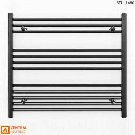 800mm x 700mm Straight Matt Black Heated Towel Rail Radiator