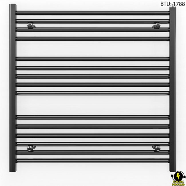 800mm x 800mm Straight Matt Black Electric Pre-Filled Heated Towel Rail Radiator