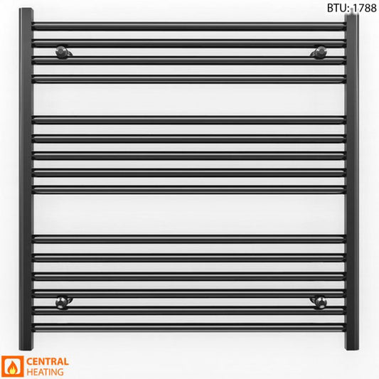 800mm x 800mm Straight Matt Black Heated Towel Rail Radiator