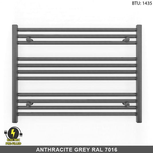 900mm x 600mm  Anthracite Grey Electric Pre-Filled Heated Towel Rail Radiator