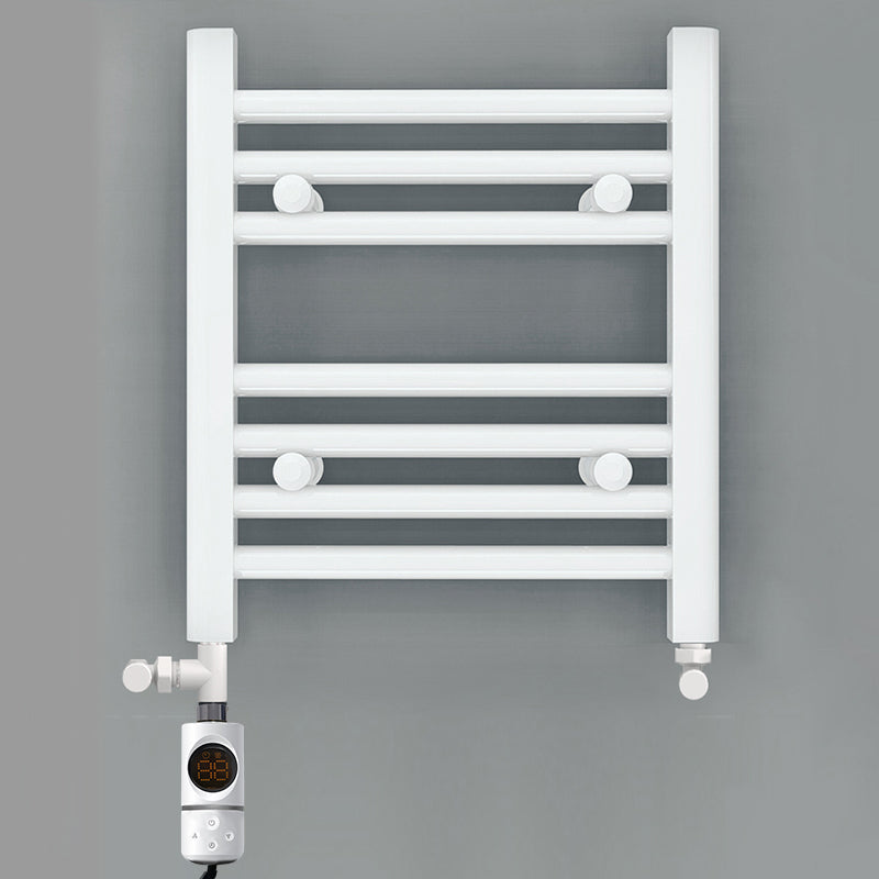 Dual Fuel - 300mm Wide - Straight Flat White- Heated Towel Rail - (incl. Valves + Electric Heating Kit)