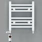 Small Dual Fuel 300mm x 400mm Straight White Heated Towel Rail - (incl. Valves + Electric Heating Kit)