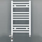 Small Dual Fuel 300mm x 600mm Straight White Heated Towel Rail - (incl. Valves + Electric Heating Kit)