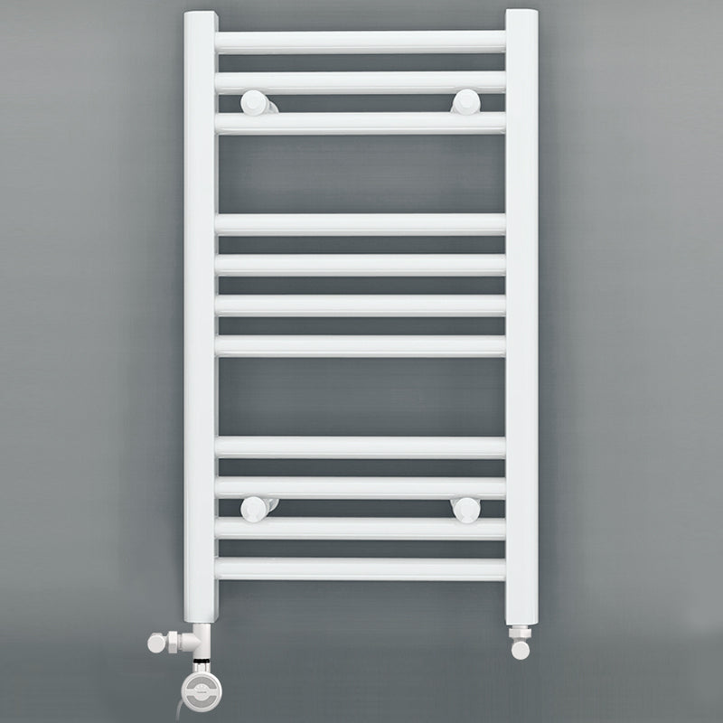 Dual Fuel - 300mm Wide - Straight Flat White- Heated Towel Rail - (incl. Valves + Electric Heating Kit)