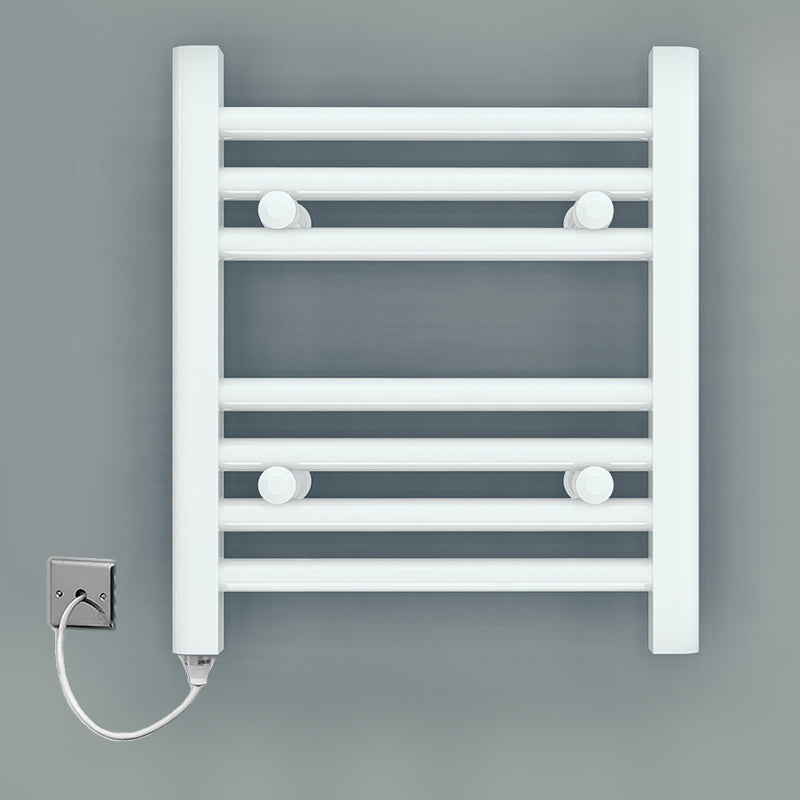Small 300mm x 400mm Straight White Electric Pre-Filled Heated Towel Rail Radiator