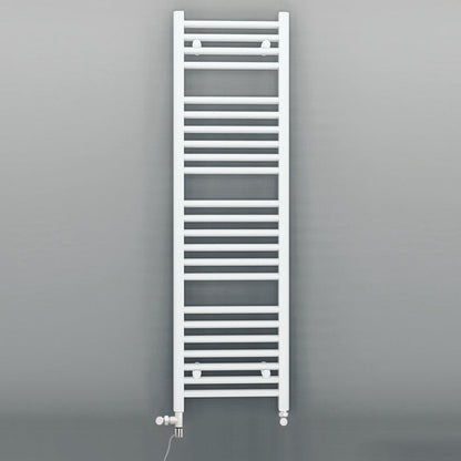 Dual Fuel 300mm x 1200mm Straight White Heated Towel Rail - (incl. Valves + Electric Heating Kit)