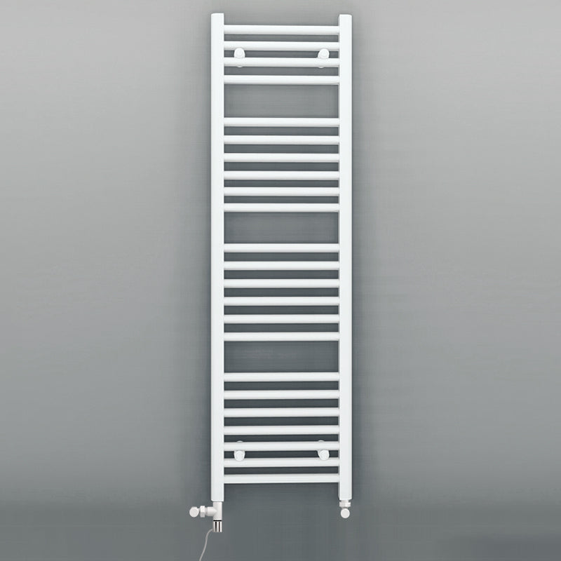 Dual Fuel - 400mm Wide - Straight Flat White- Heated Towel Rail - (incl. Valves + Electric Heating Kit)