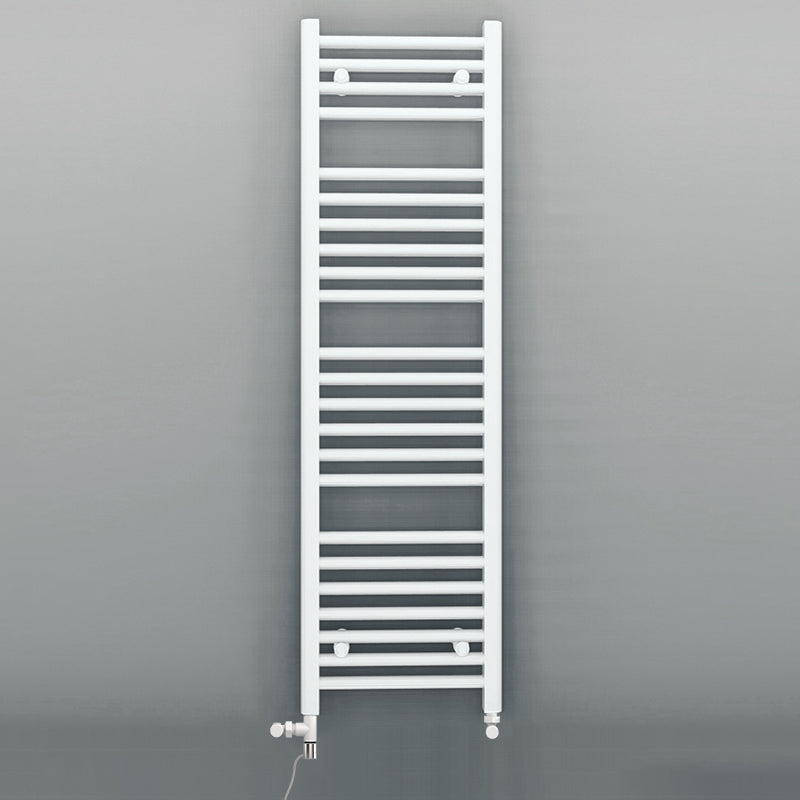 Dual Fuel 550mm x 1200mm Straight White Heated Towel Rail - (incl. Valves + Electric Heating Kit)