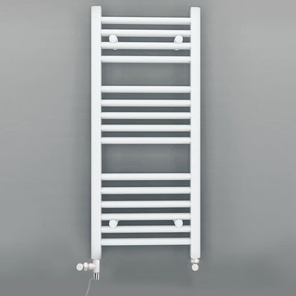 Dual Fuel - 500mm Wide - Straight Flat White- Heated Towel Rail - (incl. Valves + Electric Heating Kit)