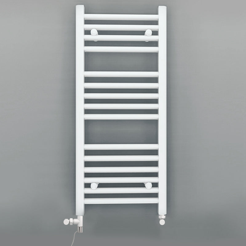 Dual Fuel - 400mm Wide - Straight Flat White- Heated Towel Rail - (incl. Valves + Electric Heating Kit)