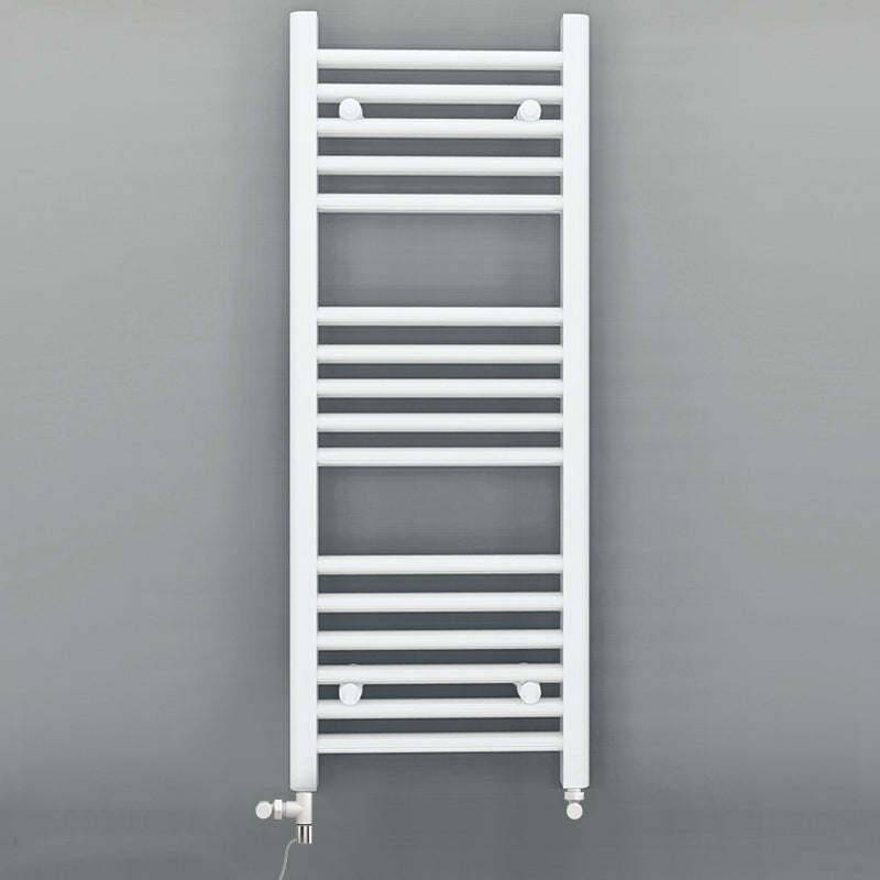 Dual Fuel - 550mm Wide - Straight Flat White- Heated Towel Rail - (incl. Valves + Electric Heating Kit)