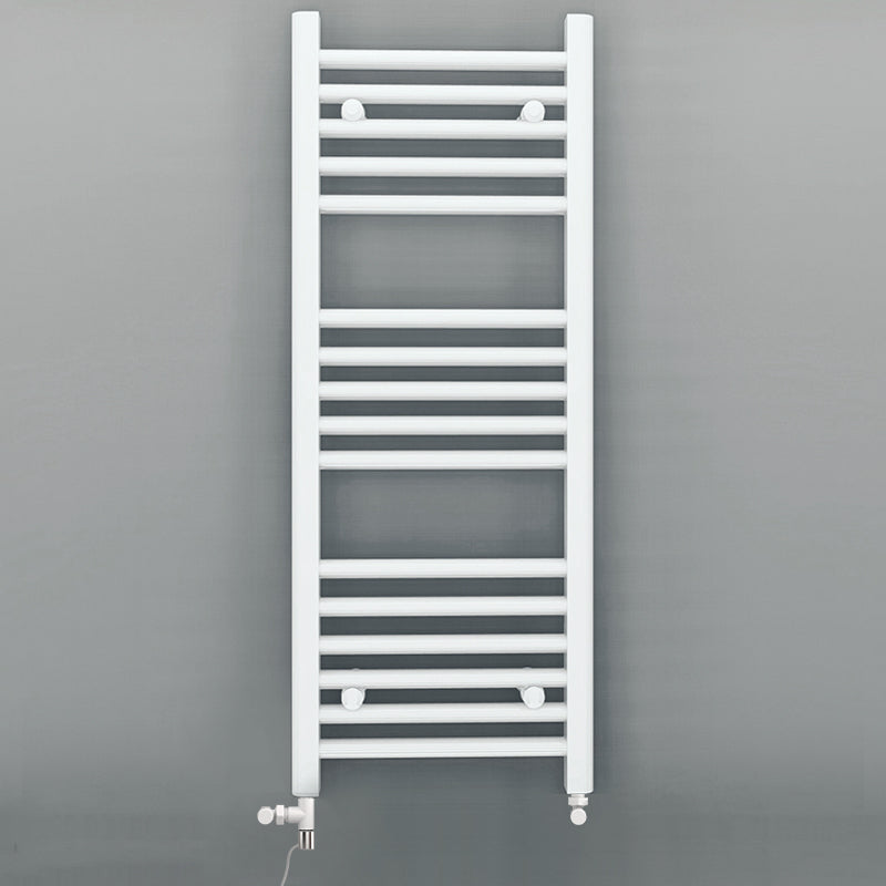 Dual Fuel - 400mm Wide - Straight Flat White- Heated Towel Rail - (incl. Valves + Electric Heating Kit)