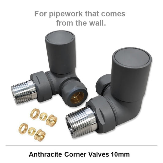 10mm Modern Anthracite Round Corner Radiator Valves (Pair)