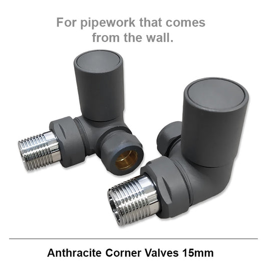15mm Modern Anthracite Round Corner Radiator Valves (Pair)