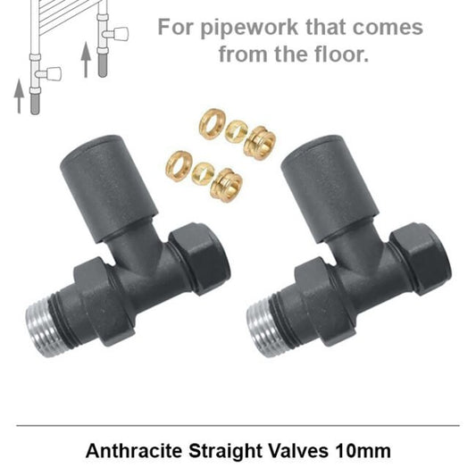 10mm Modern Anthracite Straight Radiator Valves (Pair)