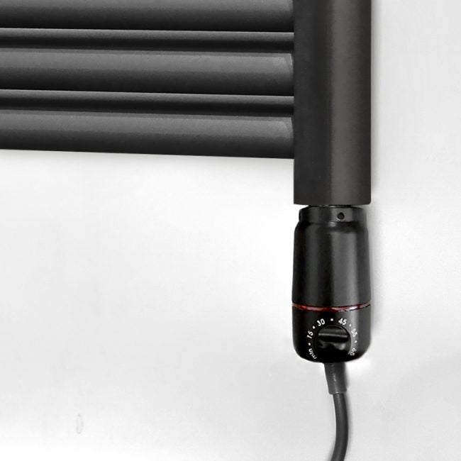500 x 800mm Flat Black Electric Heated Towel Rail Radiator 25mm Tube