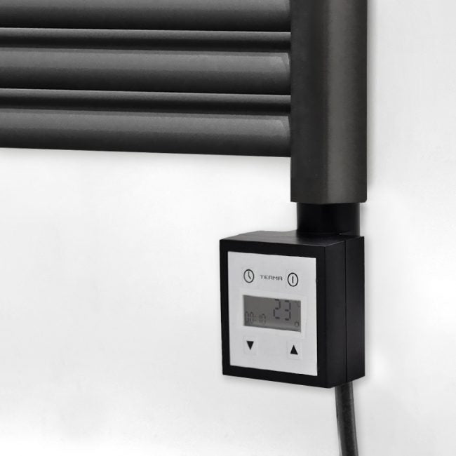 500 x 800mm Flat Black Electric Heated Towel Rail Radiator 25mm Tube