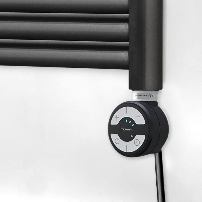 Small 500mm x 800mm Straight Matt Black Electric Pre-Filled Heated Towel Rail Radiator 25mm Tube
