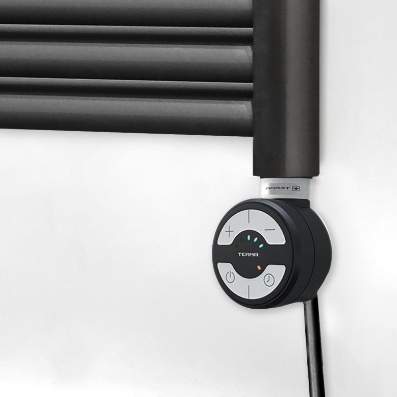 Small 500mm x 800mm Straight Matt Black Electric Pre-Filled Heated Towel Rail Radiator 25mm Tube