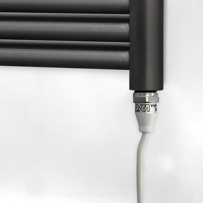 300mm x 1400mm Straight Matt Black Electric Pre-Filled Heated Towel Rail Radiator