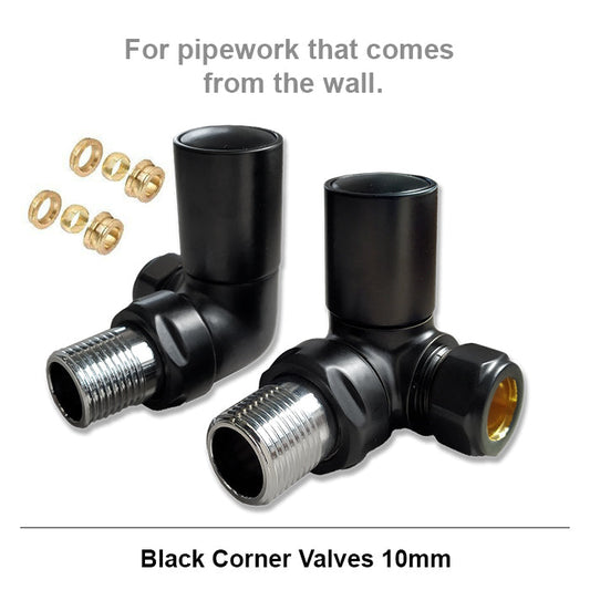 10mm Modern Black Round Corner Radiator Valves (Pair)