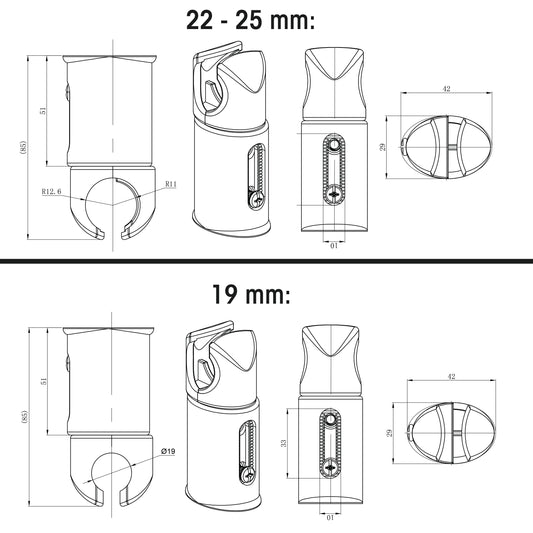 White Universal Clamp Brackets for Heated Towel Rail Radiator - Flat or Curved (19mm, 22mm, 25mm)