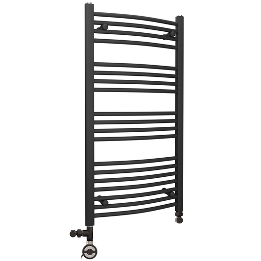 450mm x 1000mm Dual Fuel Curved Matt Black Heated Towel Rail Radiator