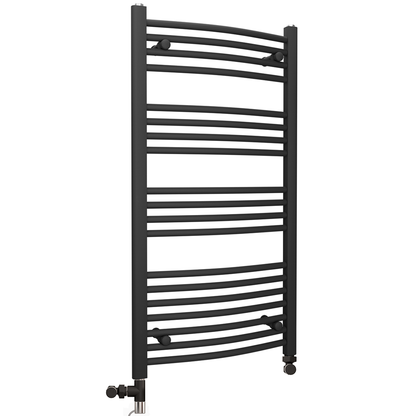 450mm x 1000mm Dual Fuel Curved Matt Black Heated Towel Rail Radiator 
